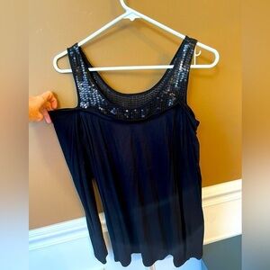WILLI SMITH Womens Black Sequin Cold Shoulder Size Small Cocktail Date Night